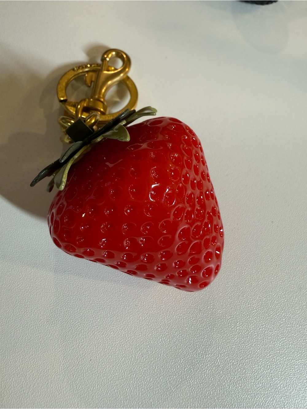 Coach Red Strawberry Key & Card Holder Charm with Gold Hardware